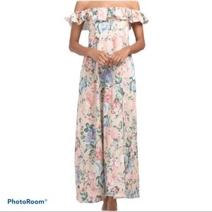 OPT Vita Floral Maxi Ruffle Off The Shoulder Dress